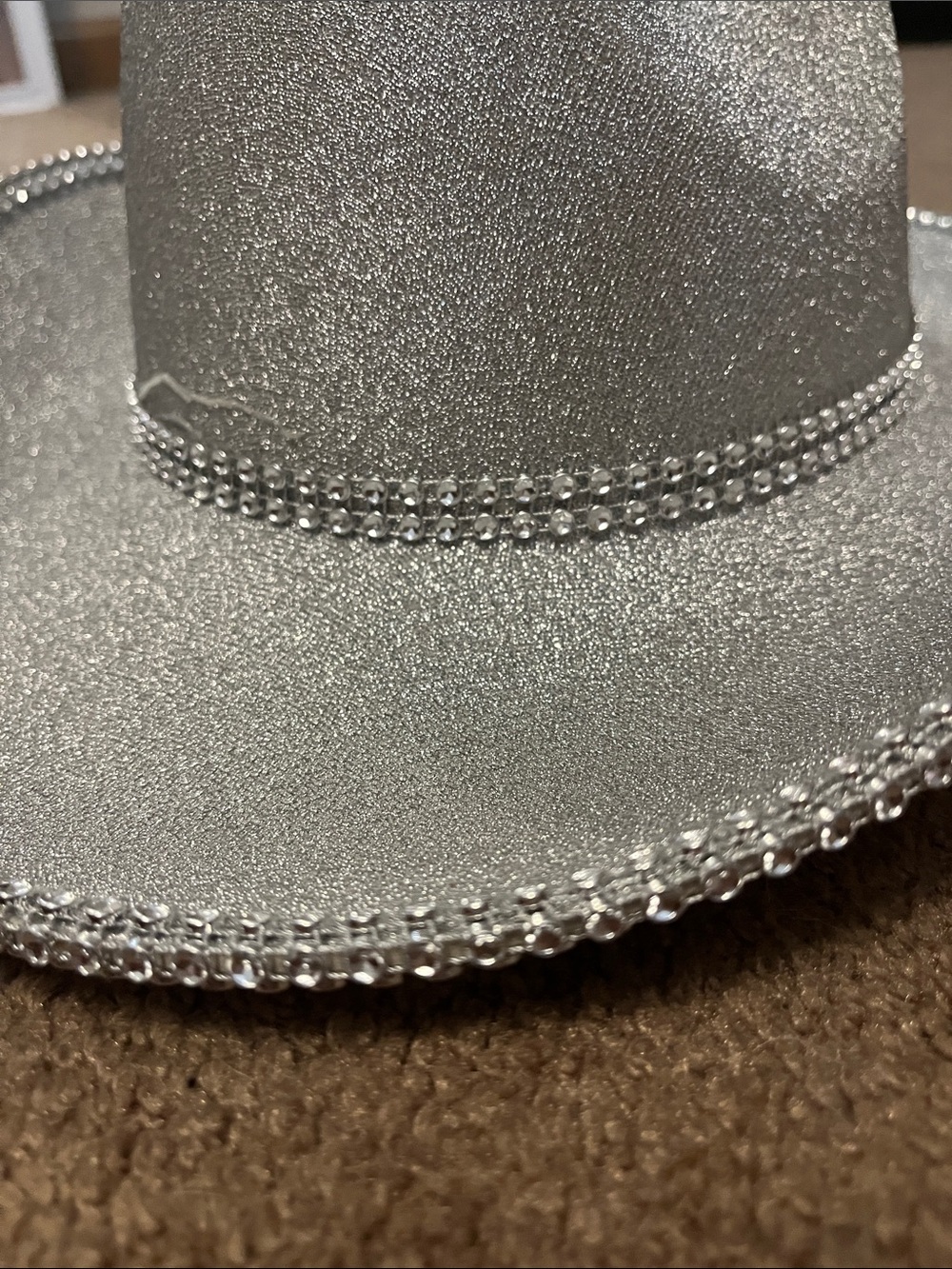 Silver Glitter Cowboy Hat with Rhinestone Trim - Picture 3 of 3